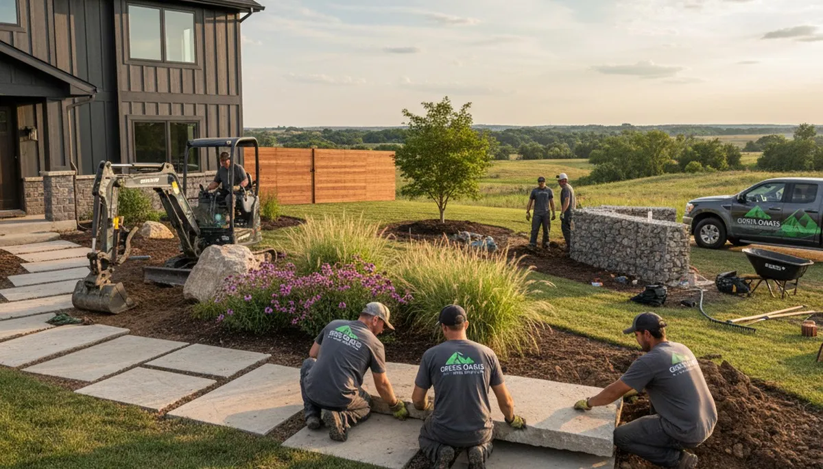 Landscaping team providing professional lawn care and outdoor maintenance in Overland Park, KS