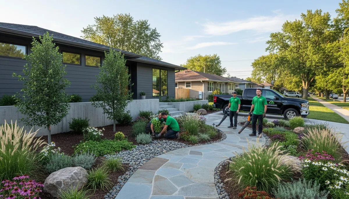 Landscaping crew providing lawn care and landscape services in Overland Park, KS
