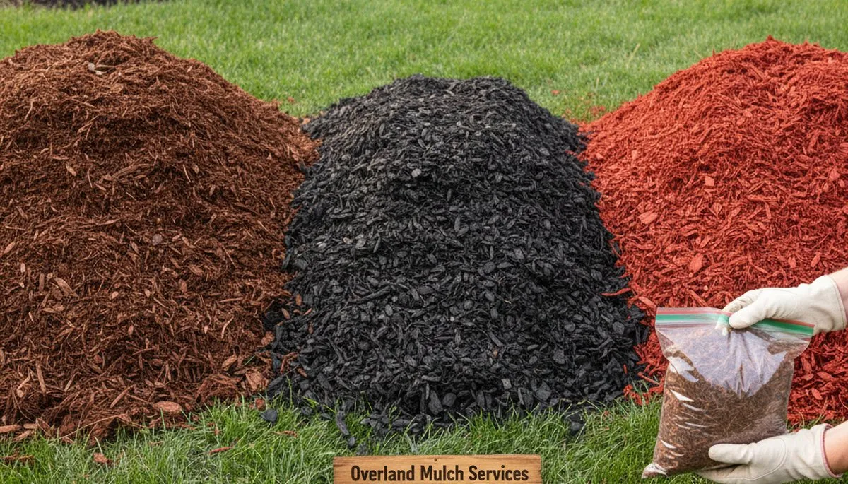 Brown, black, and red mulch color options for landscaping in Overland Park, KS by Chop Chop Landscaping