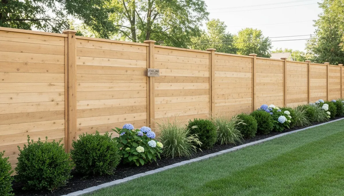 White privacy fence installation with landscaping by Chop Chop Landscaping in Overland Park, KS
